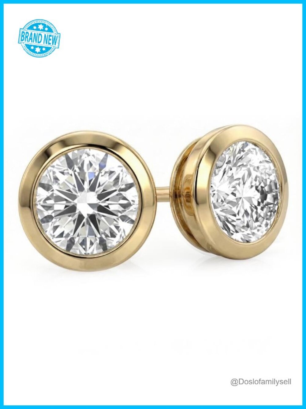 Lab Grown Bezel Diamond Stud Earrings 14K White Yellow Gold 1/4 CT